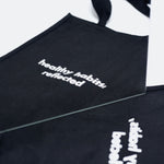 A black apron with 