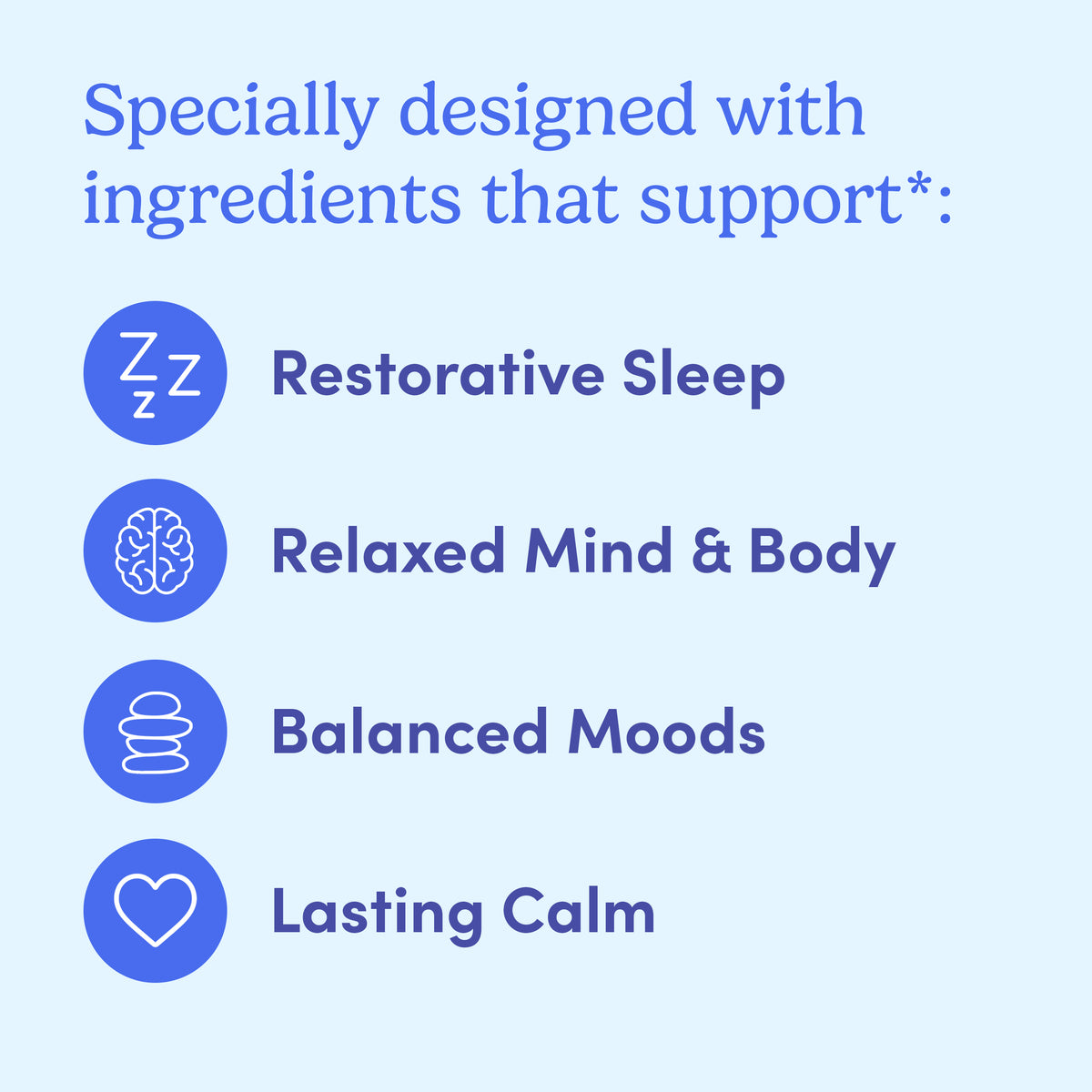 Men’s Nighttime Reset Magnesium highlights benefits—better sleep, relaxed mind & body, muscle relaxation, and lasting calm—each shown with a blue icon and text on a light blue background.