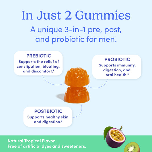 Probiotic Gummies for Men | Men's 3-in-1 Pre+ Post+ Probiotic | First Day