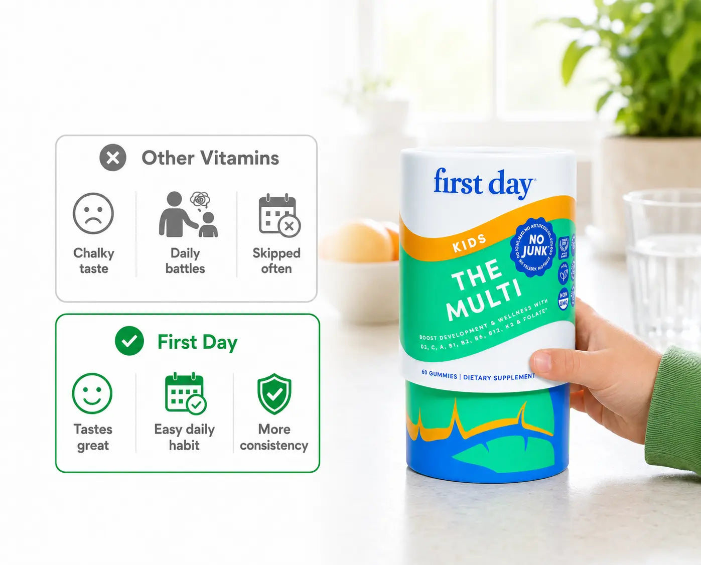 kids reach for first day vitamins