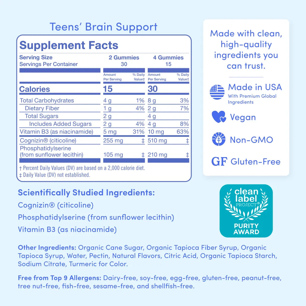 brain support ingredient label