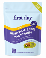First Day Kids Nighttime Reset Magnesium supplement package on a white background