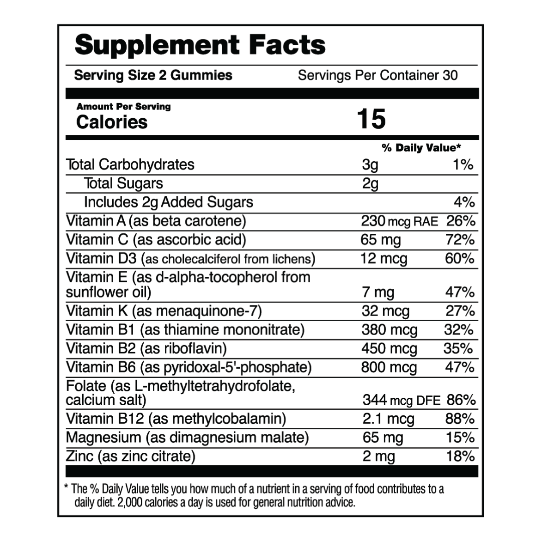 Teens Daily Multivitamins Supplement Facts